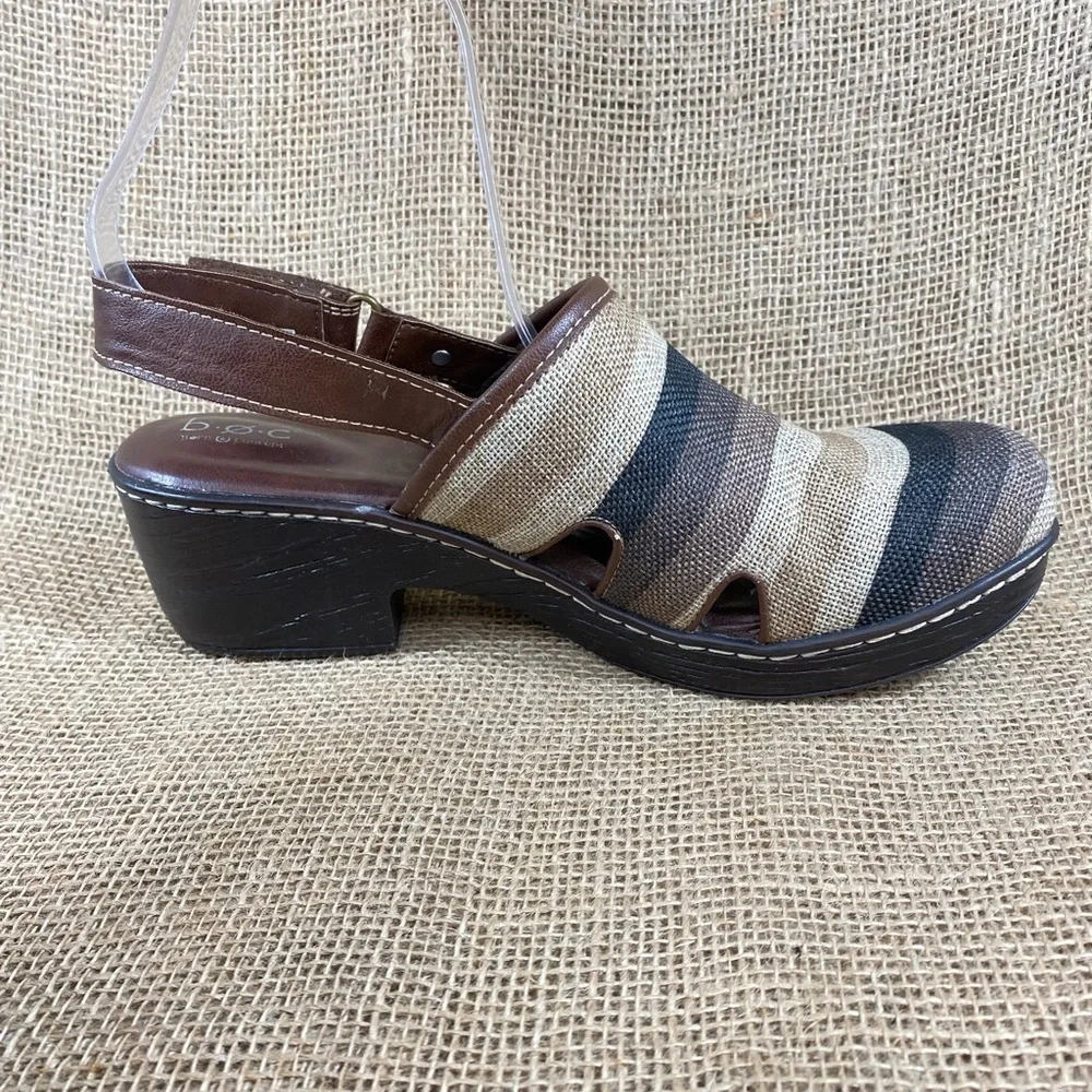Born clog brown striped  ankle strap boc heeled women sz 11M - Picture 3 of 10